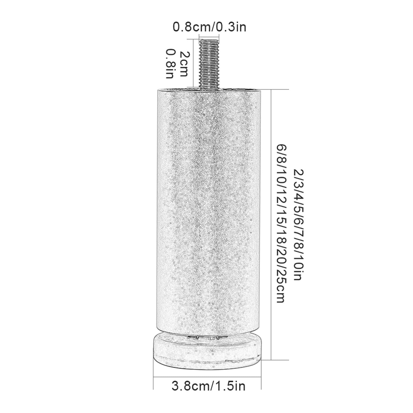 Confezione da 4 gambe regolabili in pelliccia antiscivolo da 20 cm, con viti M8, piedini di ricambio per divani, letti e tavoli, supporta 100 kg, design che riduce il rumore
