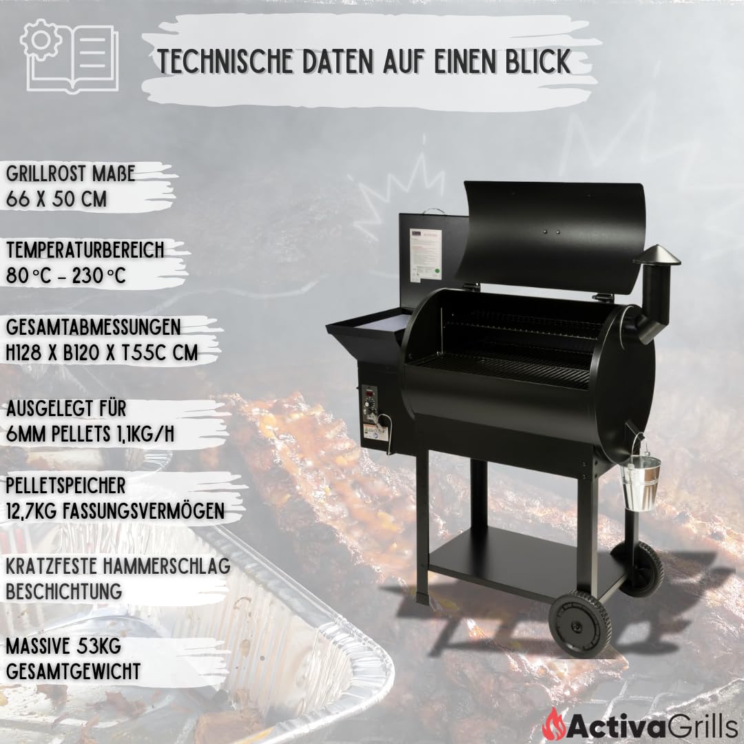 ACTIVA Smoker Grill El Paso I Pellet Smoker mit automatischer Pelletzuführung & Thermometer I Edelstahl-Grill für BBQ & Räuchern