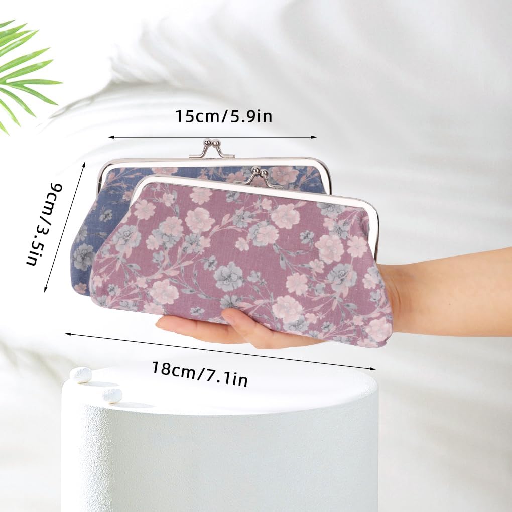 Oyachic 2 Packs Large Coin Purse,Floral Wallet Clasp,Long Change Pouch, Vintage Kiss Lock Handbags for Women Girls