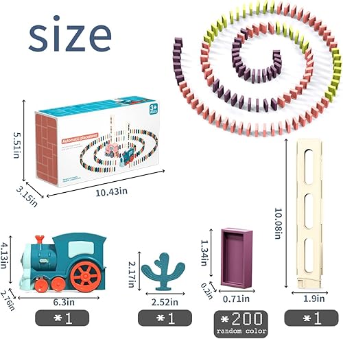 Miniatura 2 de JEUXDOS Juego de tren de dominó automático de 200 piezas, juguete de tren de dominó con sonido y luz, regalos de cumpleaños para niños y niñas,