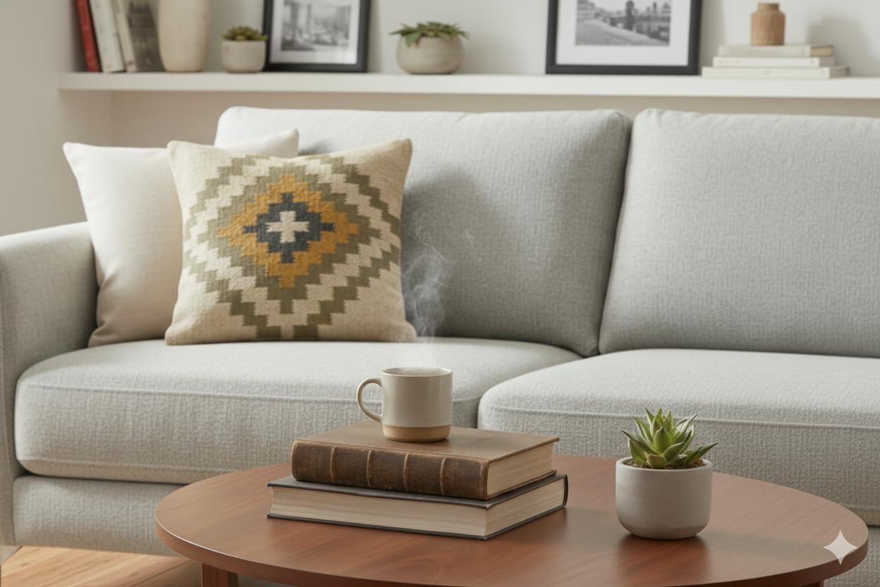 Handwoven Wool Jute Kilim Throw Pillow Cover, Southwestern Geometric Pattern, Red Green Gray Traditional Design, Decorative Cushion Case (18" L x 18" W, Pack of 1, Color 7)