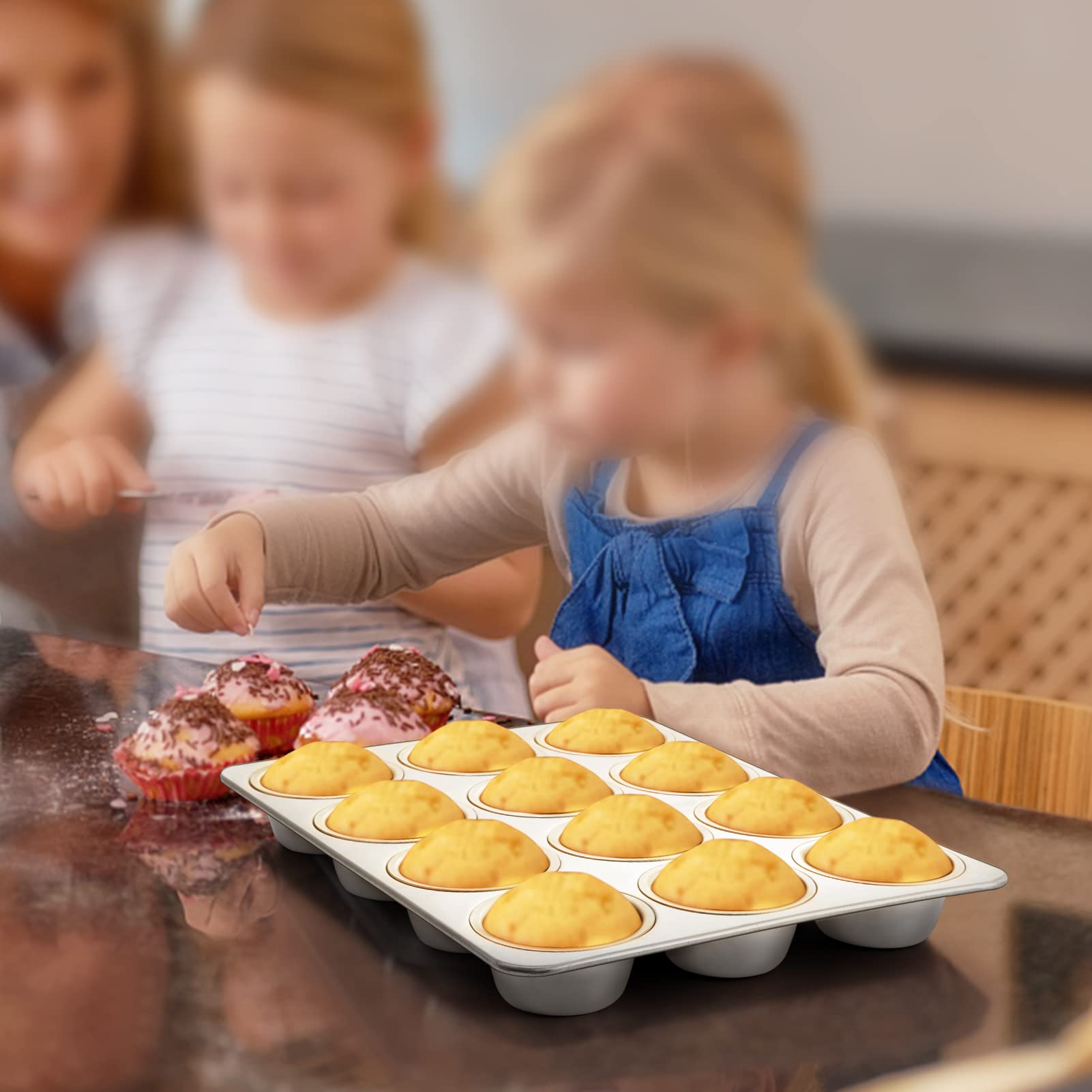 TEAMFAR Stampo per muffin, in acciaio inox, per 12 muffin, 3 cm di profondità, per muffin, cupcake, brownies, dolci, budini, rivestimento atossico, lavabile in lavastoviglie
