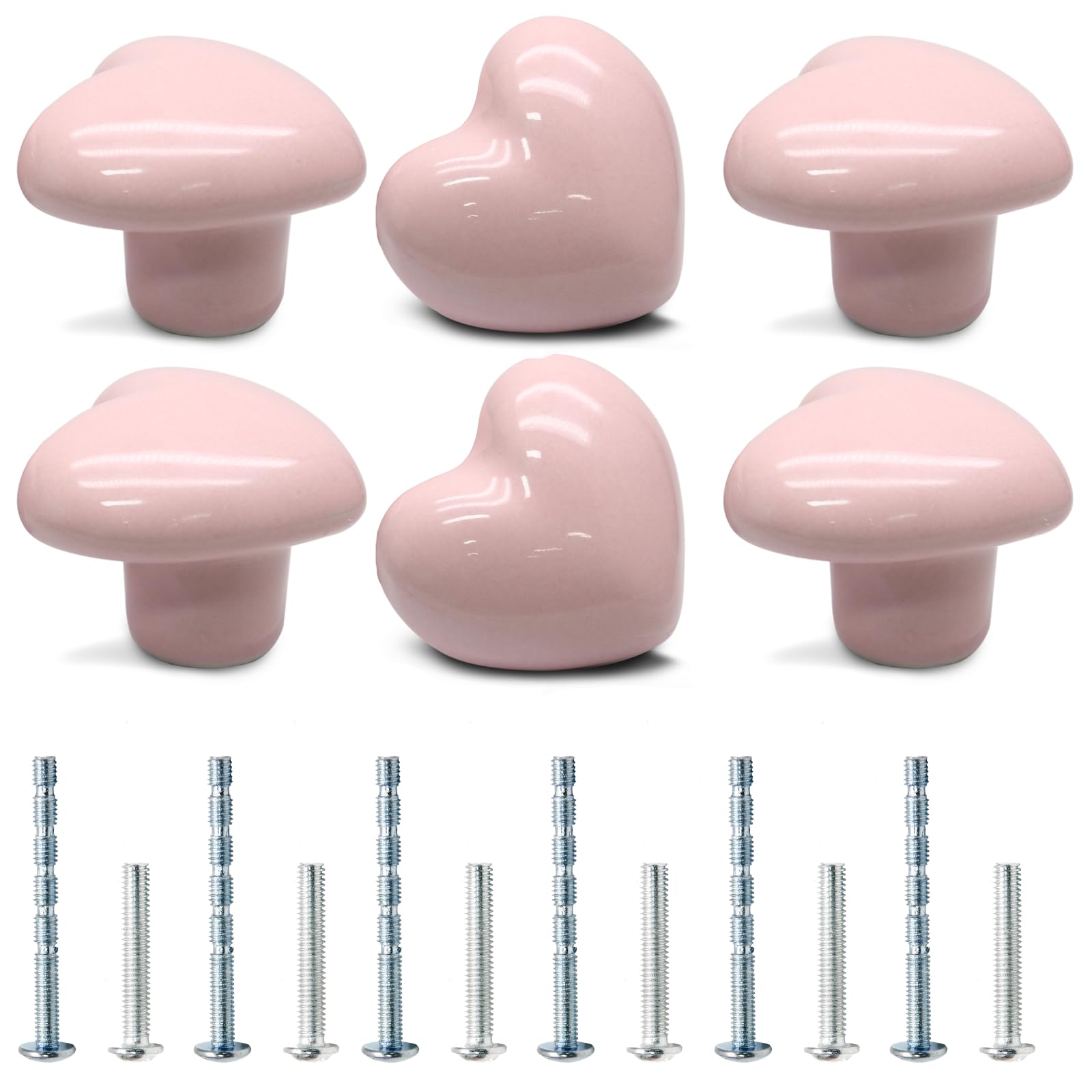 Cionyce 6 Pcs Ceramic Cabinet Knobs, Heart Shaped Adorable Drawer Pulls for Girls Bedroom, Kids Furniture, Kitchen Closet Cupboard Wardrobe Dresser