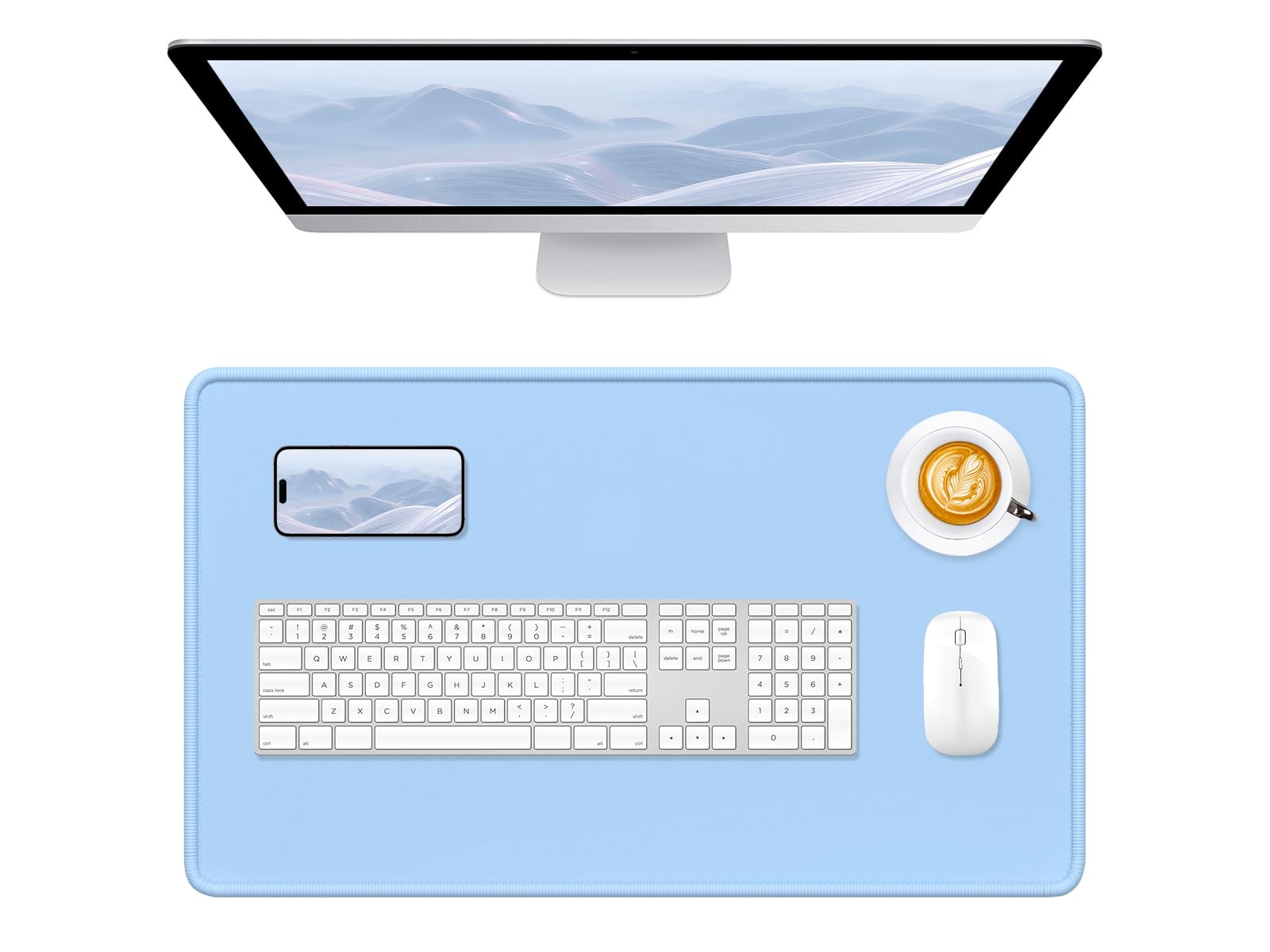 Hsurbtra Desk Pad Premium Textured Stitched Edge Non-Slip Waterproof Rubber Mouse Pad Larger M Computer Mat for Office Gaming Laptop Keyboard Sky Blue 60x35cm