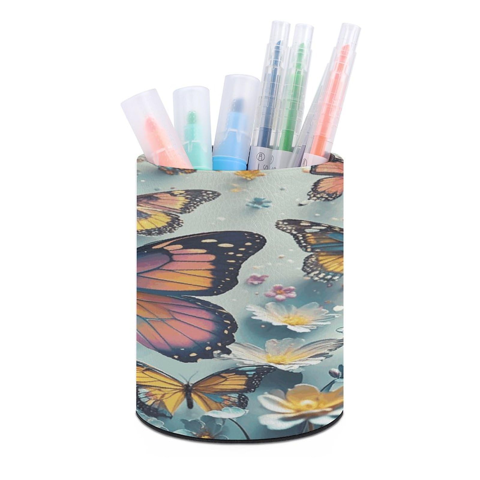 VstaDank Cute Butterflies Pen Holder for Desk Makeup Brush Holders Stylish Pen Cup Cute Pencil Cup Round Pencil Holder Decor Brush Scissor Holders for Multifunctional Office Supplies