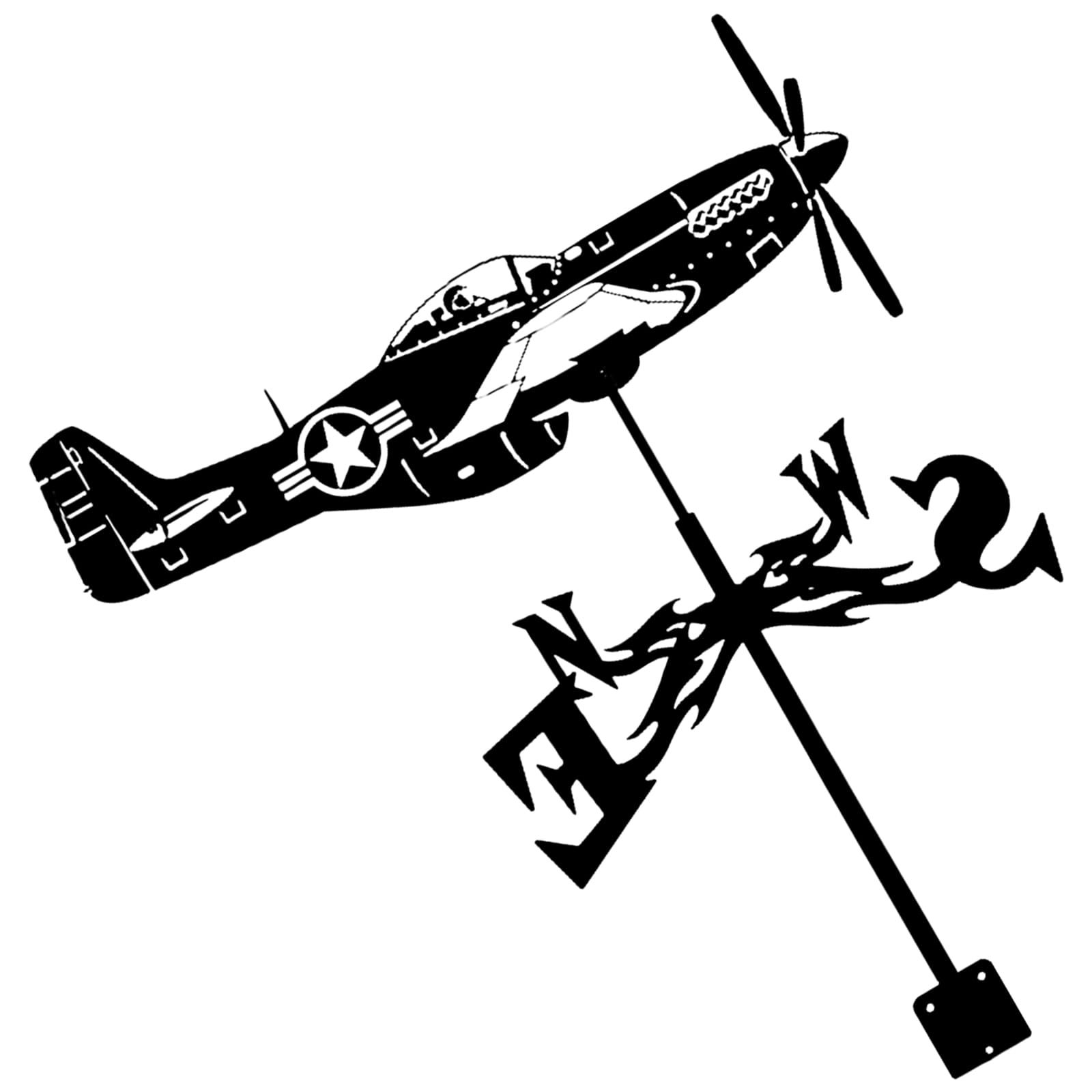 Retro Fighter Plane Vane Alloy Outdoor for Yard Fence & Gazebo Unique Garden Address Sign Weathervane