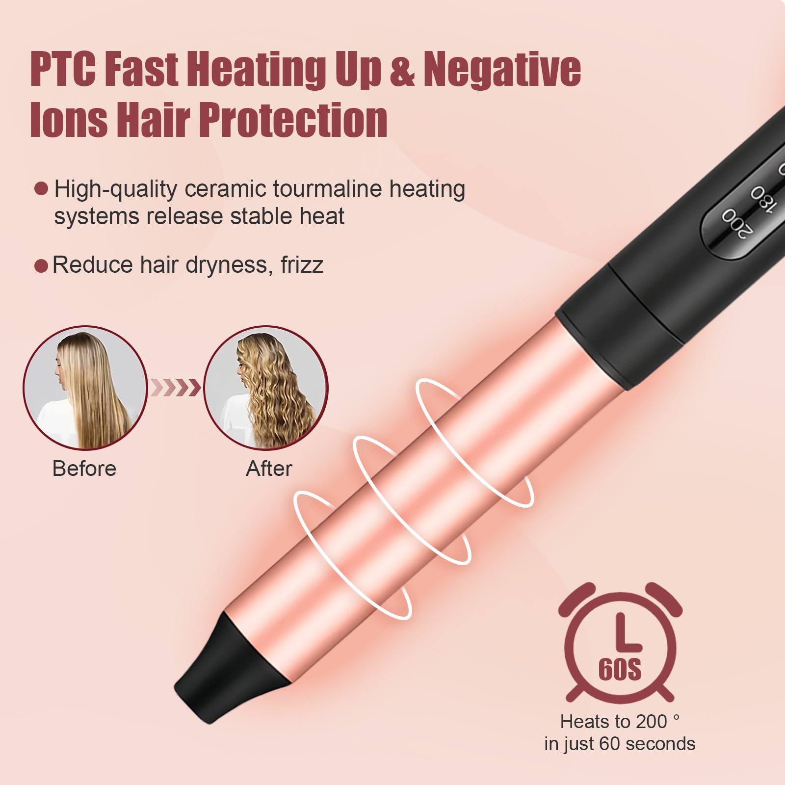 Flintronic Fer à Boucler, 6 en 1 Boucleur a Cheveux, 160/180/200°C PTC Boucleur Céramique, Température Réglable, Fer à Friser avec Gant/LCD, Fer à Ondes pour Cheveux Longs Courts Fins et Epais