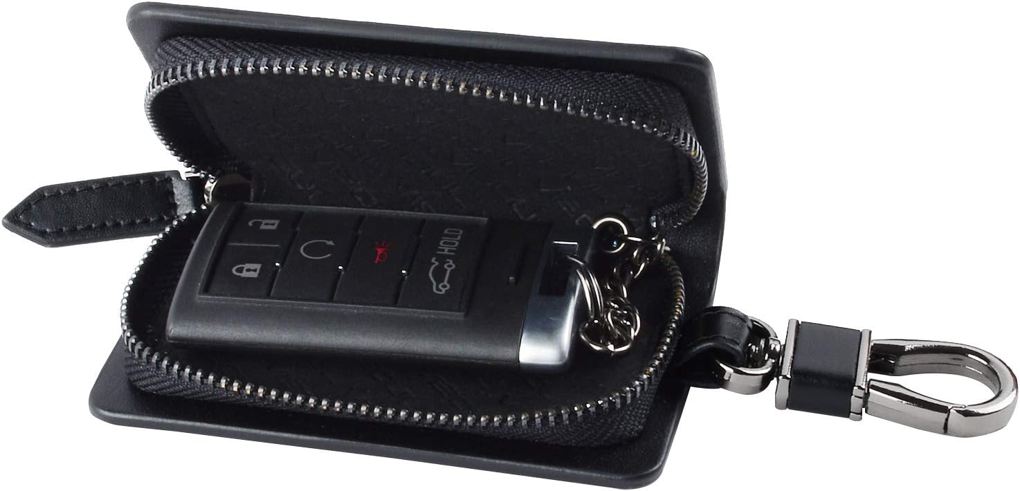 VISOUL Leather Car Key Fob Case Holder for Men and Women, Zipper Keychain Protector Cover with Metal Hook for House Keys