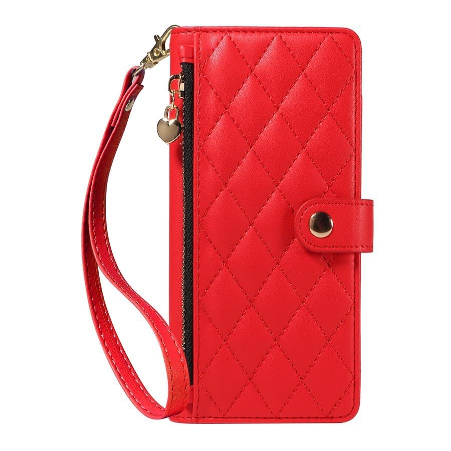 Housse iPhone 15 Pro Max rouge à fermeture éclair pour sorties et voyages