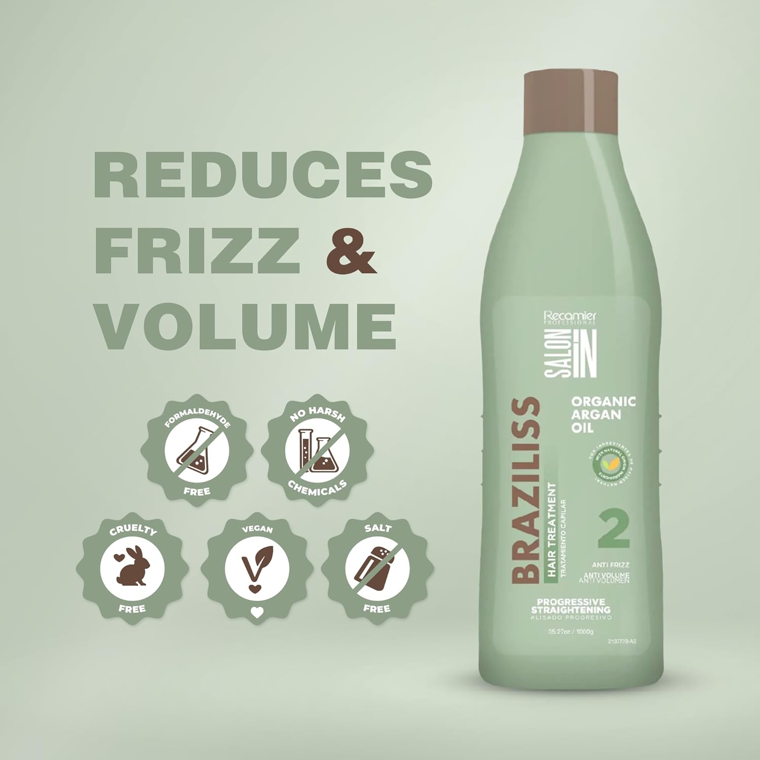 Salon In by Recamier | Braziliss 3 Steps Bundle - Clarifying Shampoo, Keratin Hair Treatment & Intensive Hair Mask | Progressive Smoothing and Anti-Frizz System (35.27 fl oz / 1000 g)