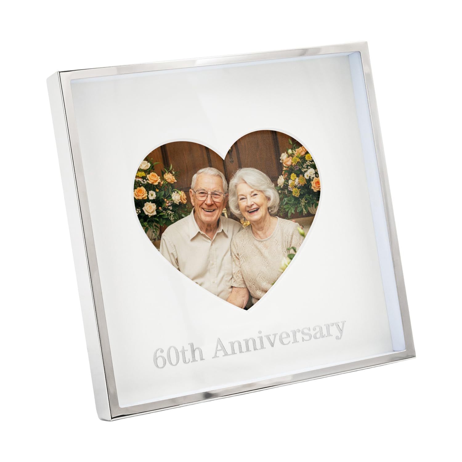 Rackhams Silver 60Th Anniversary Heart Frame For 4X4 Picture In Nickel Plated With Foil