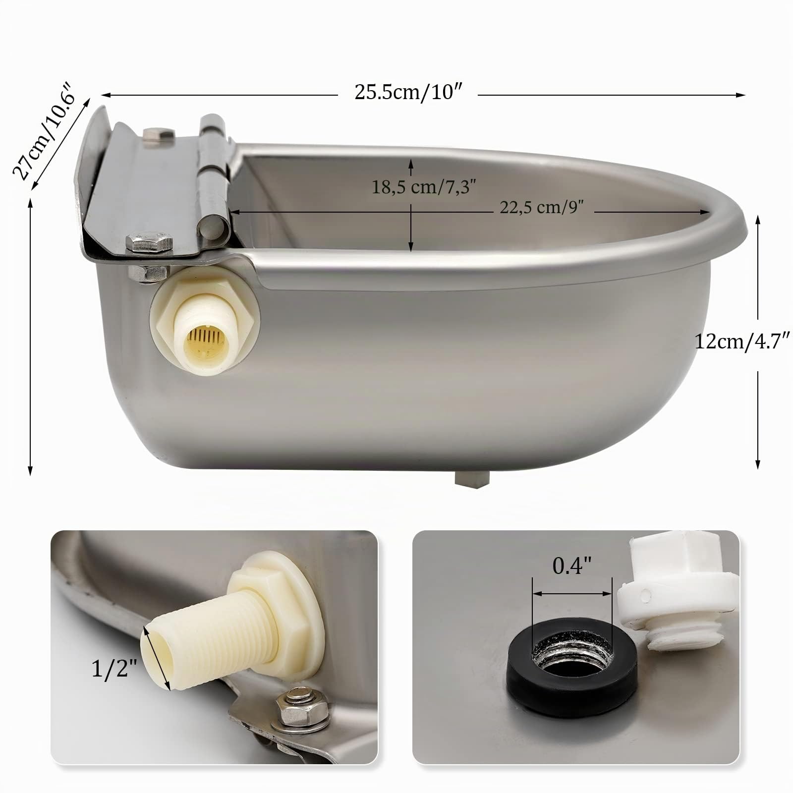 Abreuvoir Automatique en Acier Inoxydable pour Bétail et Animaux, avec Connecteur et Robinet Flotteur, pour Vaches, Chevaux, Chèvres, Cochons et Chiens