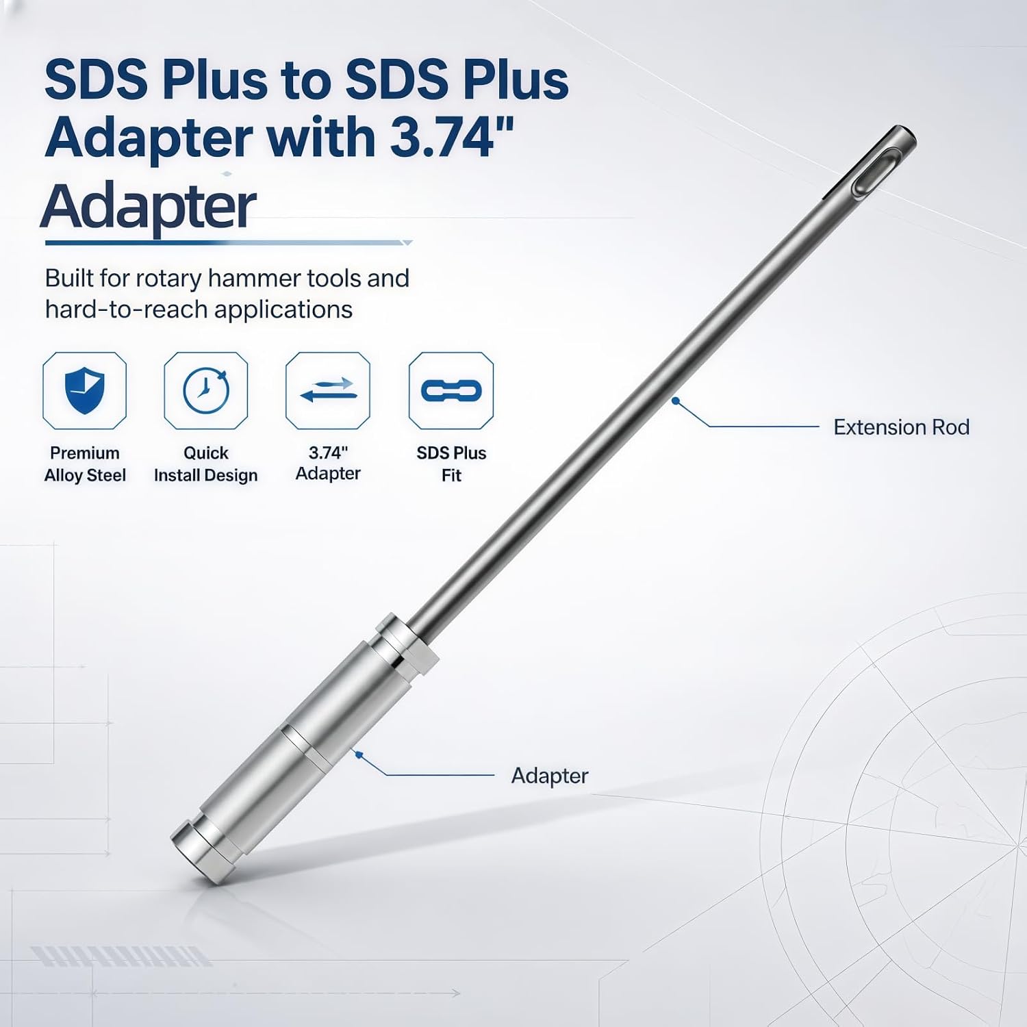SDS Plus to SDS Plus Adapter Extension Shaft,Total Length 11.81"