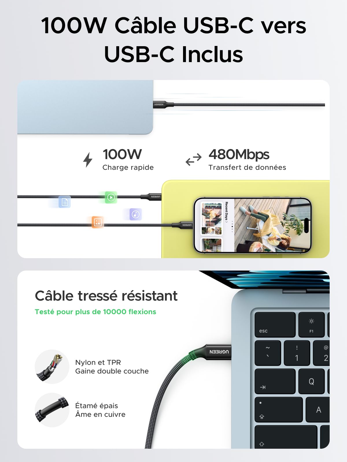 UGREEN Nexode Air 65W Chargeur USB C Rapide GaNInfinity avec Câble Compatible avec iPhone 17 Pro Max 16 Plus 15 14 13 12 Galaxy S26 S25 S24 Pixel 10 9 iPad MacBook Neo Air Pro M5 M4 M3 M2 M1 (Gris) | GaNInfinity Chargeur rapide certifié TÜV pour MacBook A
