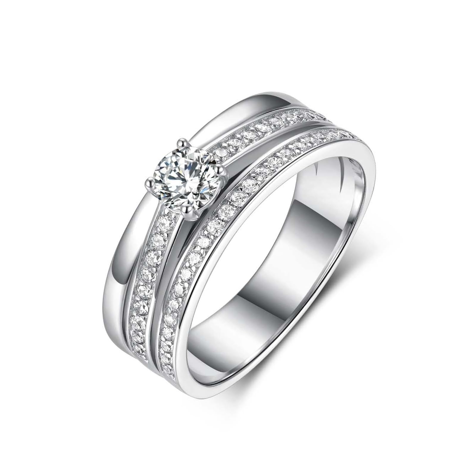 Anillos de oro blanco elegantes, 0,5 ct Moissanite, anillos de compromiso, anillos de boda de oro real para mujer
