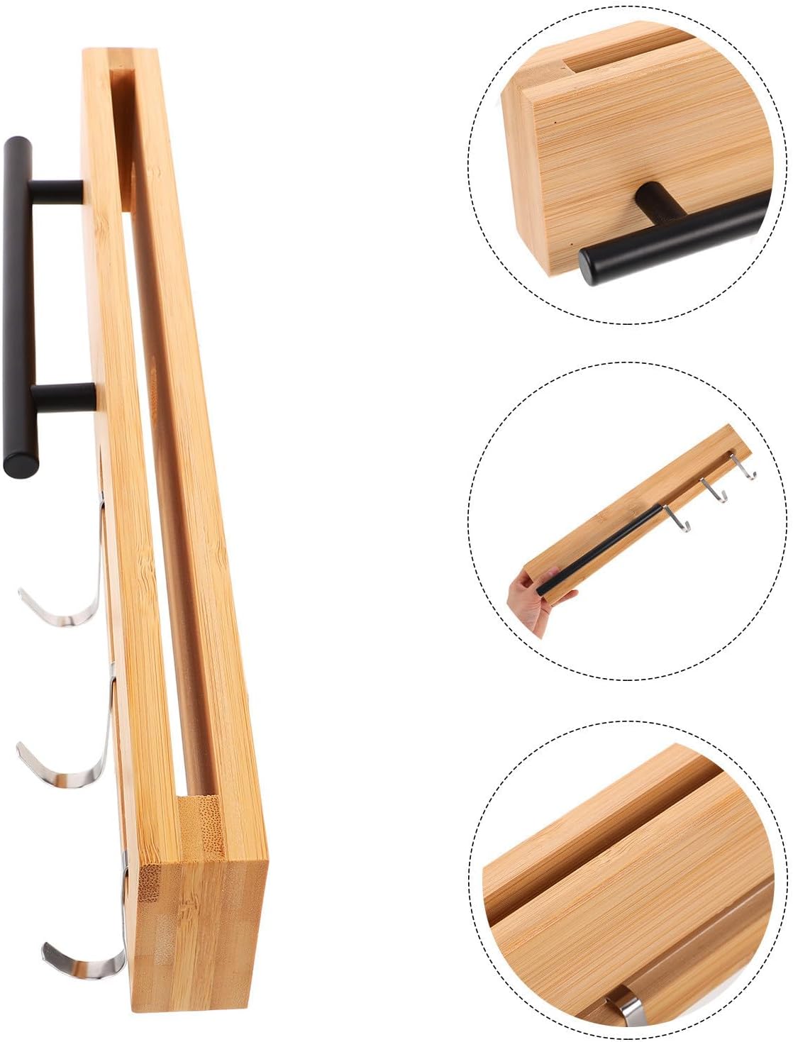 BESTYASH Wall-mounted Kitchen Cutter Rack with No Drill Installation, Multi-functional Wooden and Stainless Steel Utensil Holder for Household Kitchen and Restaurant Storage
