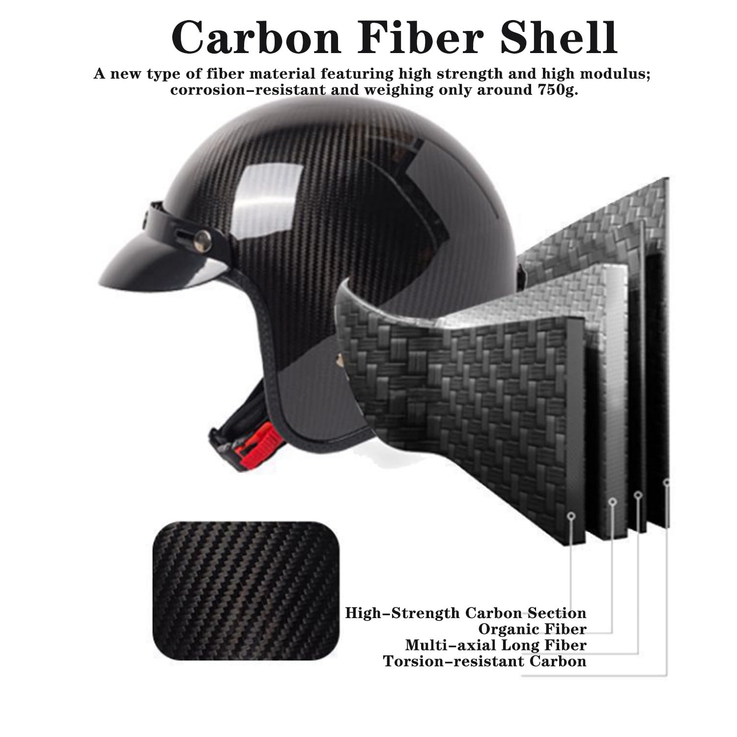 Casque Jet Moto Vintage Casques Bols Mobylette Homologué ECEDOT Demi Casque Ouvert Fibre De Carbone pour Adultes Hommes Femmes Convient À Toutes Les Saisons Casques Portable