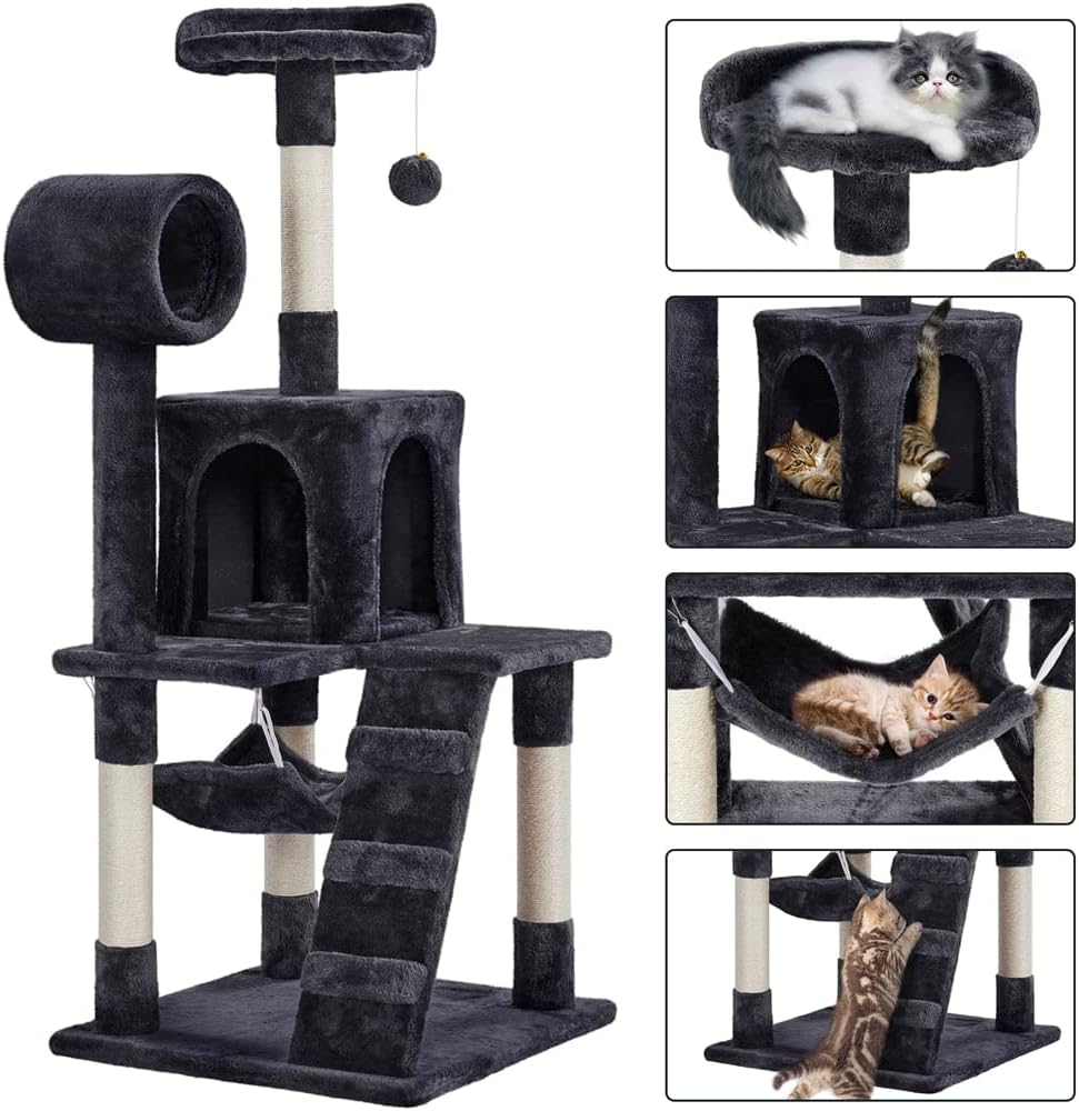 Comfortable Large cat Tree, cat Tree with Apartment Scratch Tower, 19.30 x 19.30 x 51.00 Inches, Black