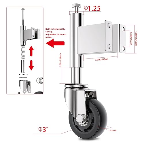 Miniatura 2 de Ruedas de puerta cargadas por resorte Ruedas de ruedas de puerta resistentes de 3 "con hardware capacidad de carga de 220 libras