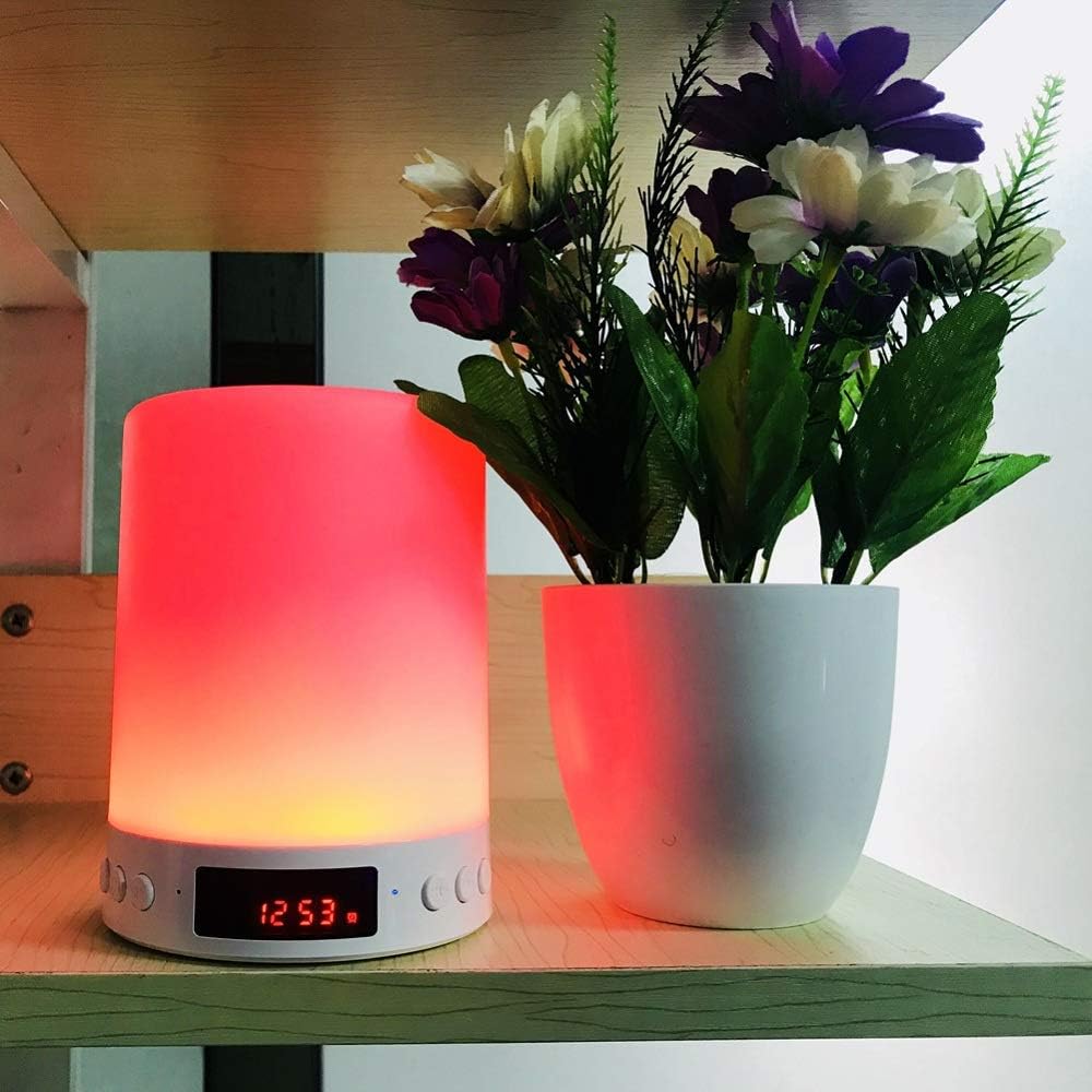 Smart Touch Lamp Rechargeable Table Lamp Dimmable LED Night Light with Wireless Bluetooth Speaker and Alarm Clock Screen, Multi-Color Changing - - 