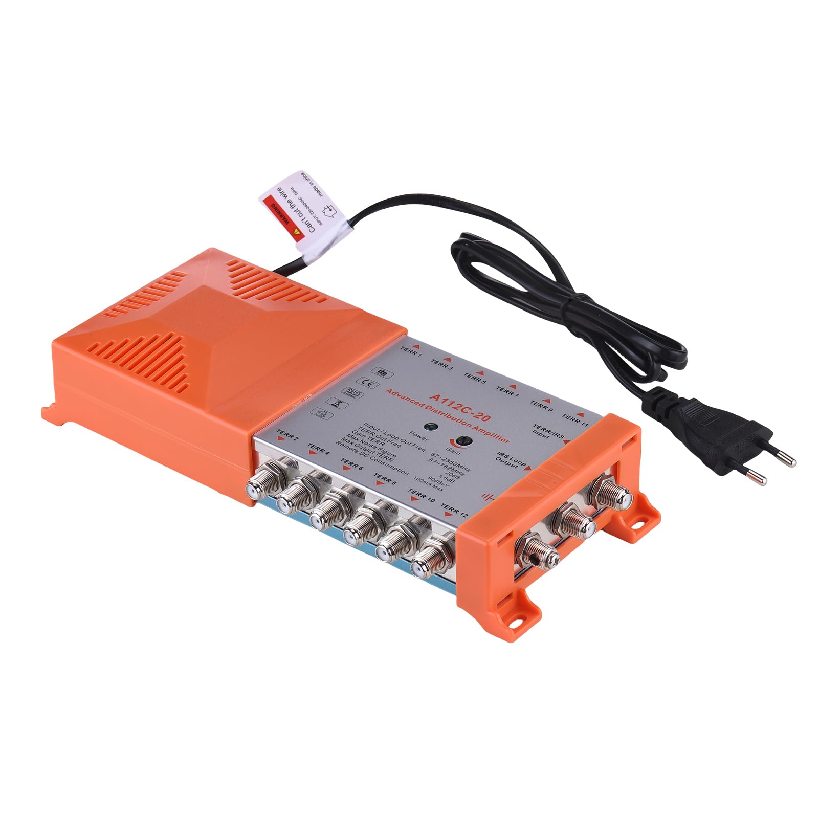 Converter RF Modulador, Amplificador de Distribución de 12 Canales A112C-20 para TV y Radio Terrestres, Amplificador de Señal UHF Audio Video TV Converter Med (Enchufe de la UE 230V)