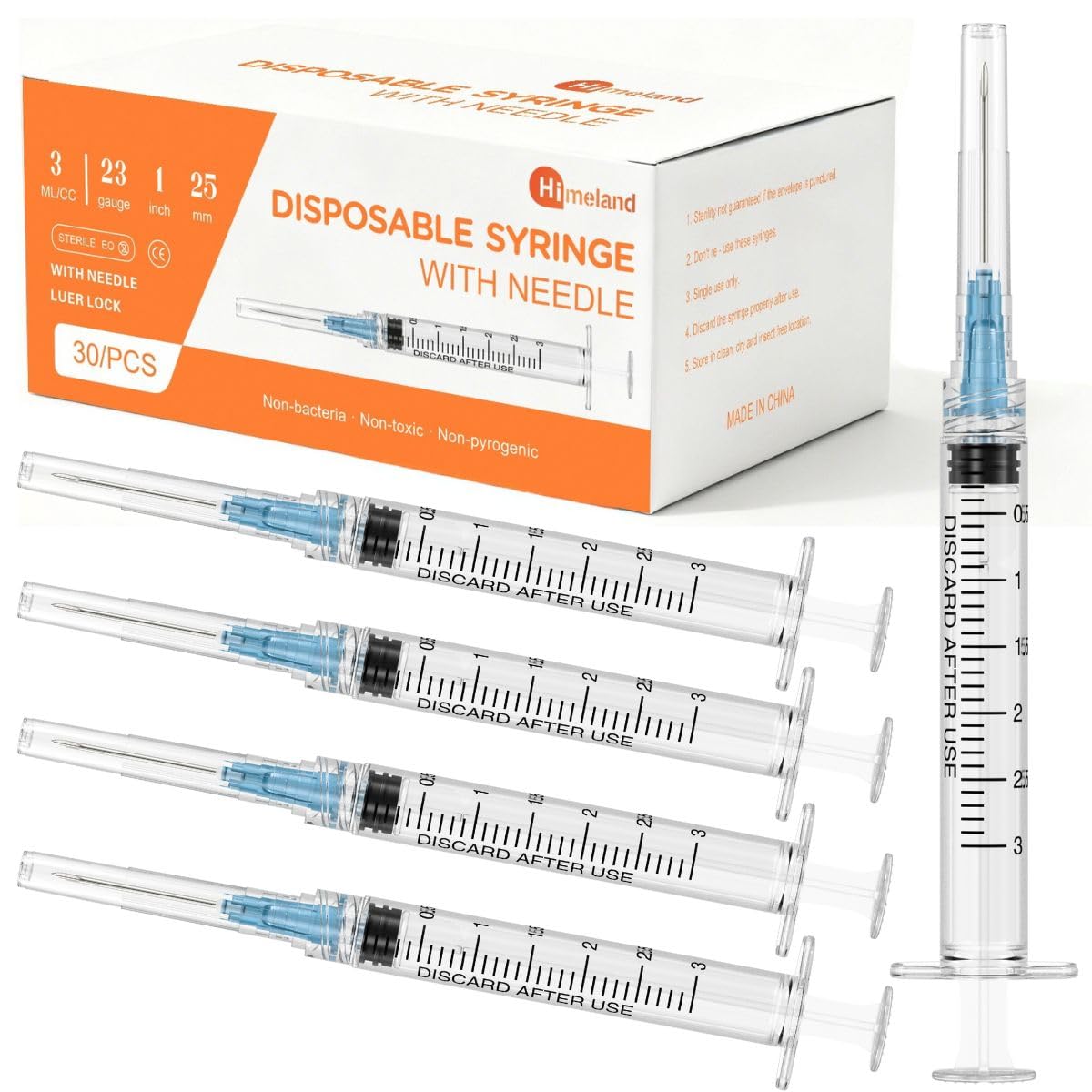 30 Pack 3ml Disposable Syringe with 25Ga 1.0 Inch Needle, Luer Lock Syringes, Individually Wrapped Lab Supplies — Amazon image 8