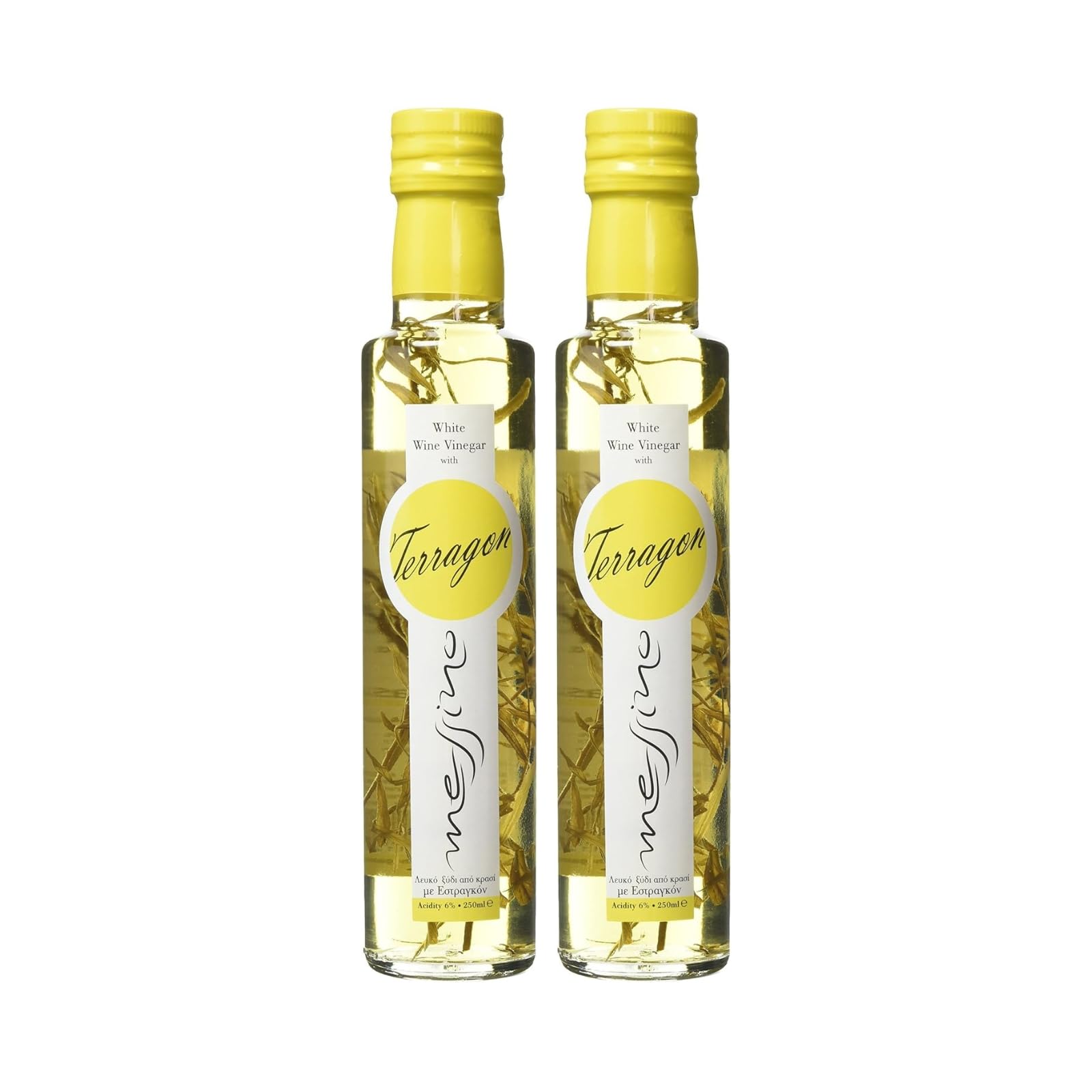 Messino Griechischer Weißer Essig mit Estragon – 2er Pack (2 x 250 ml) | Weißweinessig mit Kräutern | Ohne Zuckerzusatz | Vegan & Vegetarisch | 500 ml