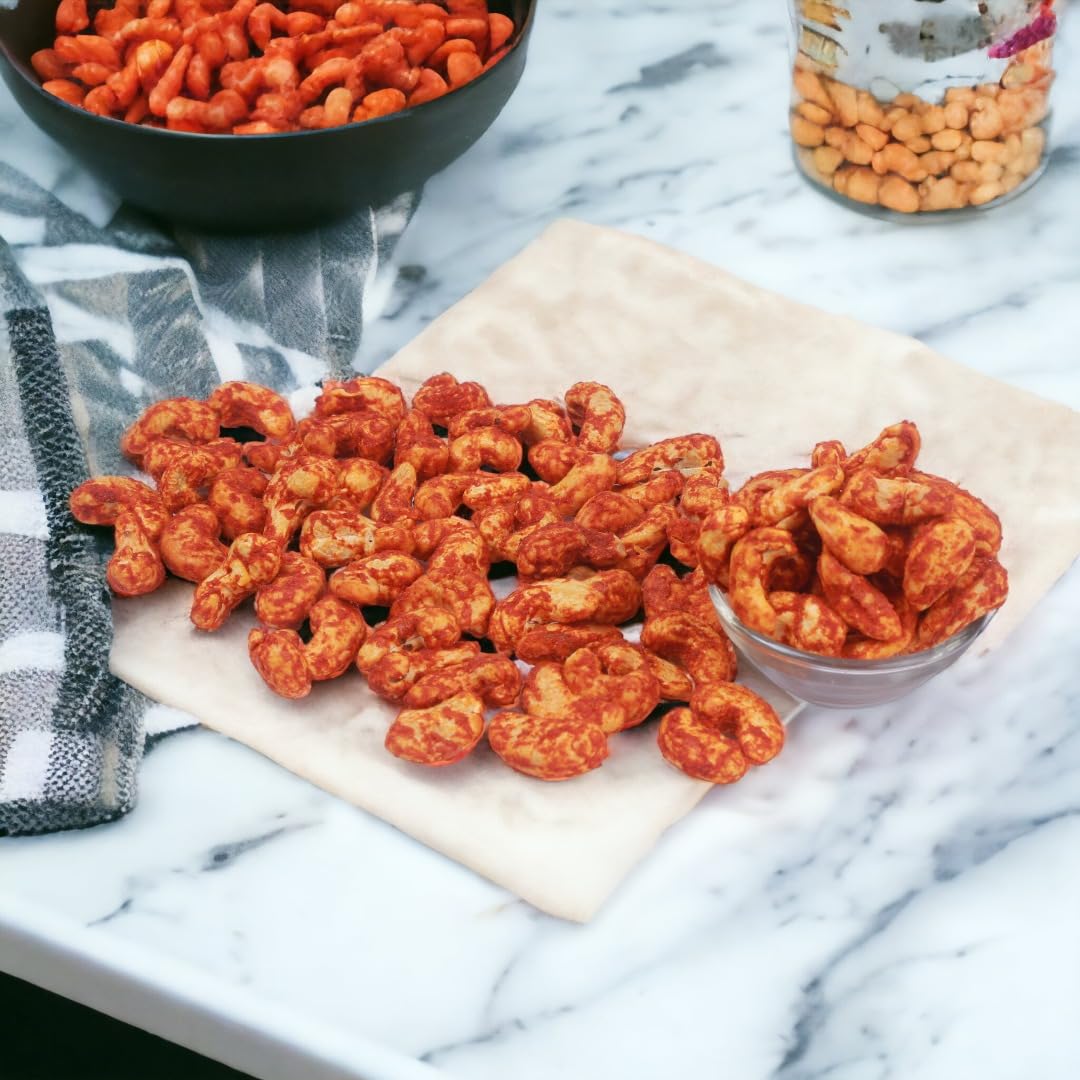 J J crunch N munch Natural Cashew Red Chili Roasted | Whole Crunchy Kaju Spicy Nutritious & Delicious Dry Fruits (Pack of 1) 1