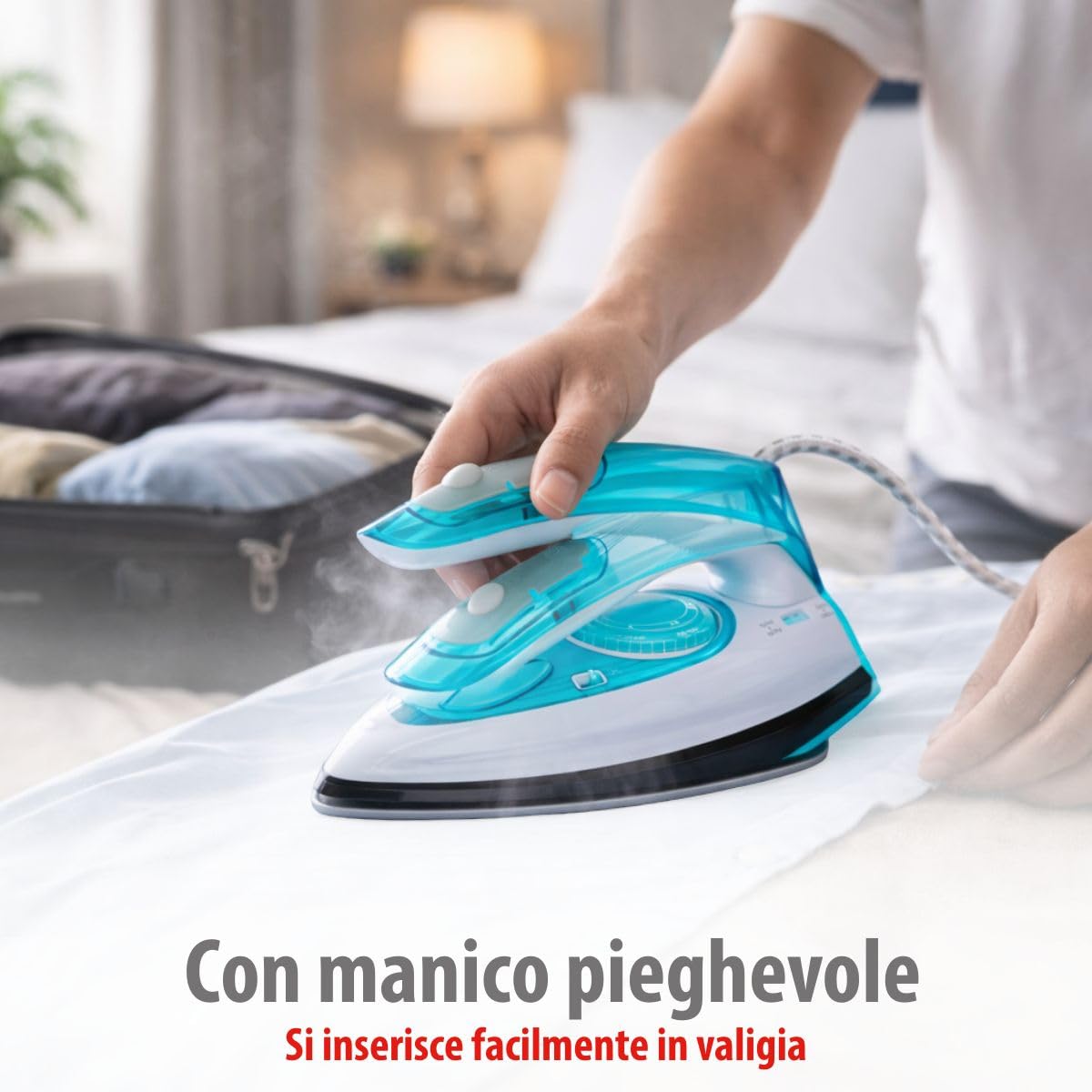 alpina Ferro da Stiro da Viaggio SL-9990B2 - Ferro Vapore con Getto di Vapore - Ferro Compatto Pieghevole con Doppio Voltaggio - Mini Ferro 750-1200W