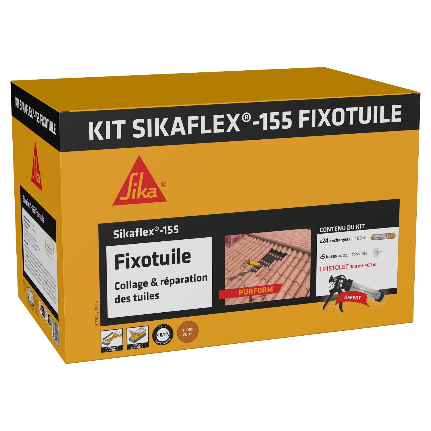 SIKA - Mastic-colle pour tuiles - Kit Sikaflex-155 Fixotuile - Terre Cuite