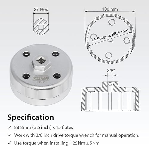 Miniatura 2 de FIRSTINFO F3545D - Llave de filtro de aceite de 15 flautas, compatible con Hyundai y Kia