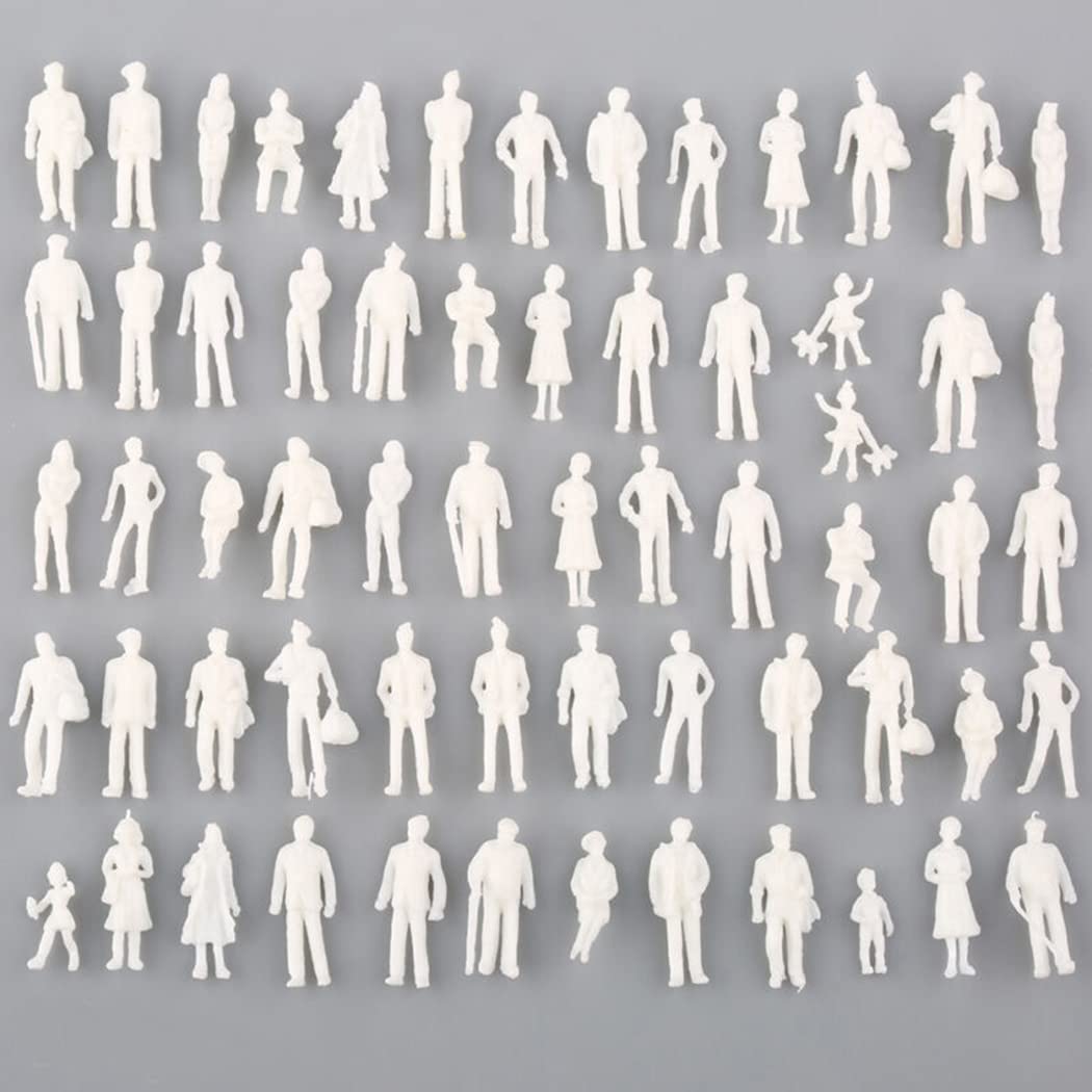 Model Train People Passengers, 1:75 Scale White Unpainted Architectural Miniature People Figures, 25mm or 0.98inch Plastic Mixed Figures for Miniature Scenes-50PCS