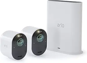 Arlo Ultra - 4K UHD Wire-Free Security 2 Camera System | Indoor/Outdoor with Color Night Vision, 180° View, 2-Way Audio, Spotlight, Siren | Compatible with Alexa and HomeKit | (VMS5240) (Renewed)