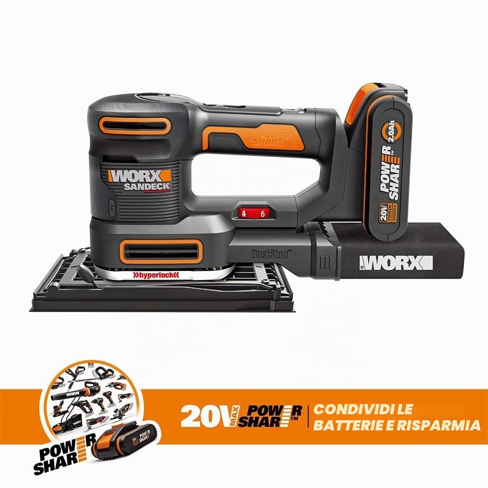 WORX WX820 Levigatrice Sandeck 5 in 1-20V con 1 batteria da 2.0Ah