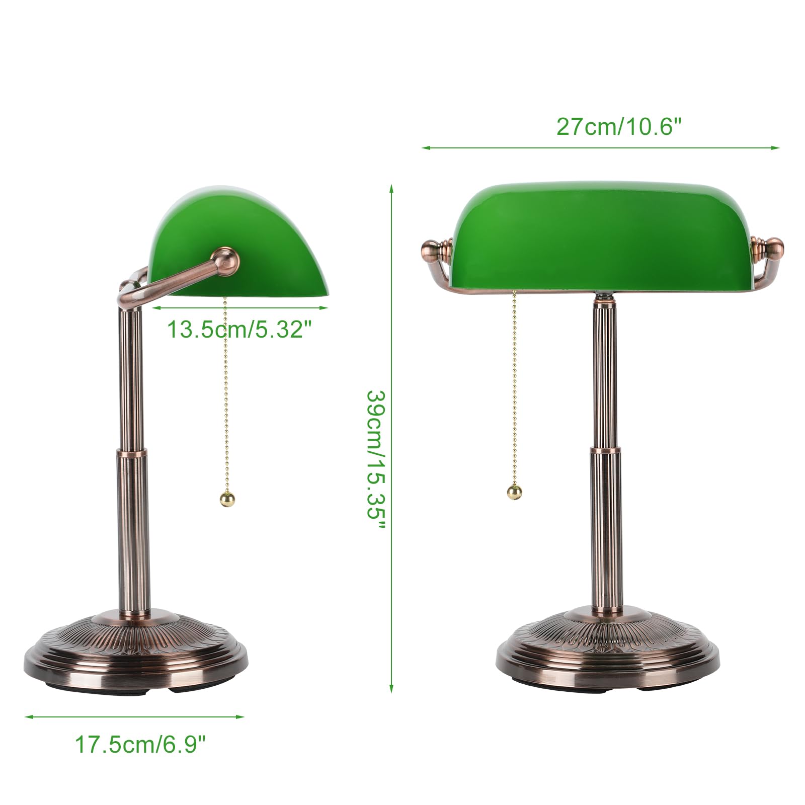 LINNMON Lampada da scrivania stile banchieri, stile retrò, con interruttore a catena per casa e ufficio (rame + verde)