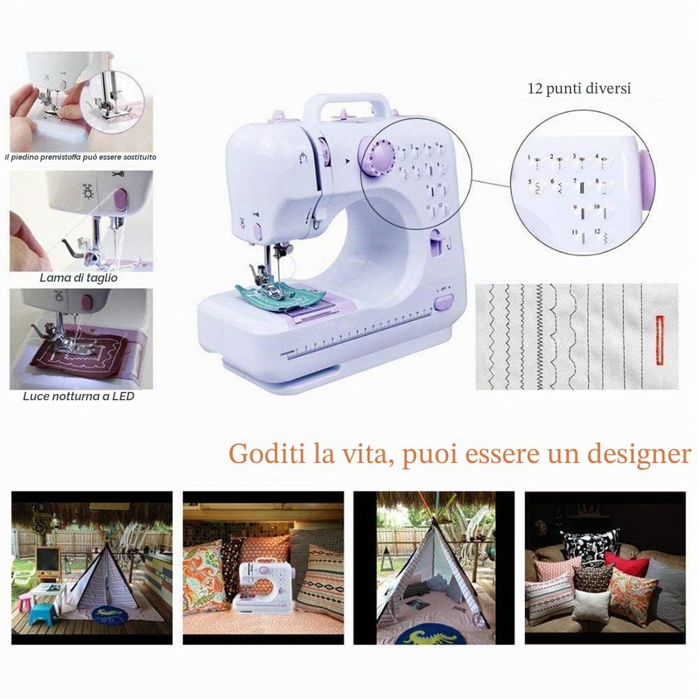 Macchina da cucire multifunzionale a 12 aghi domestica elettrica portatile Doppio filo Cucitura inversa Due velocità