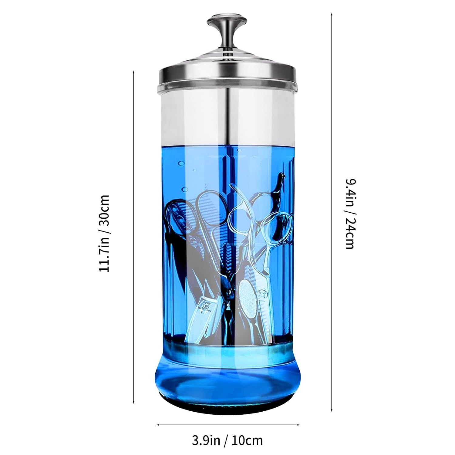 Disinfectant Sterilizer Glass Jar - Capacity 37 Oz Glass with Removable Strainer Tray for Cleaning, Storage & Organization of Manicure Nail Tools & Barber Salon Supplies