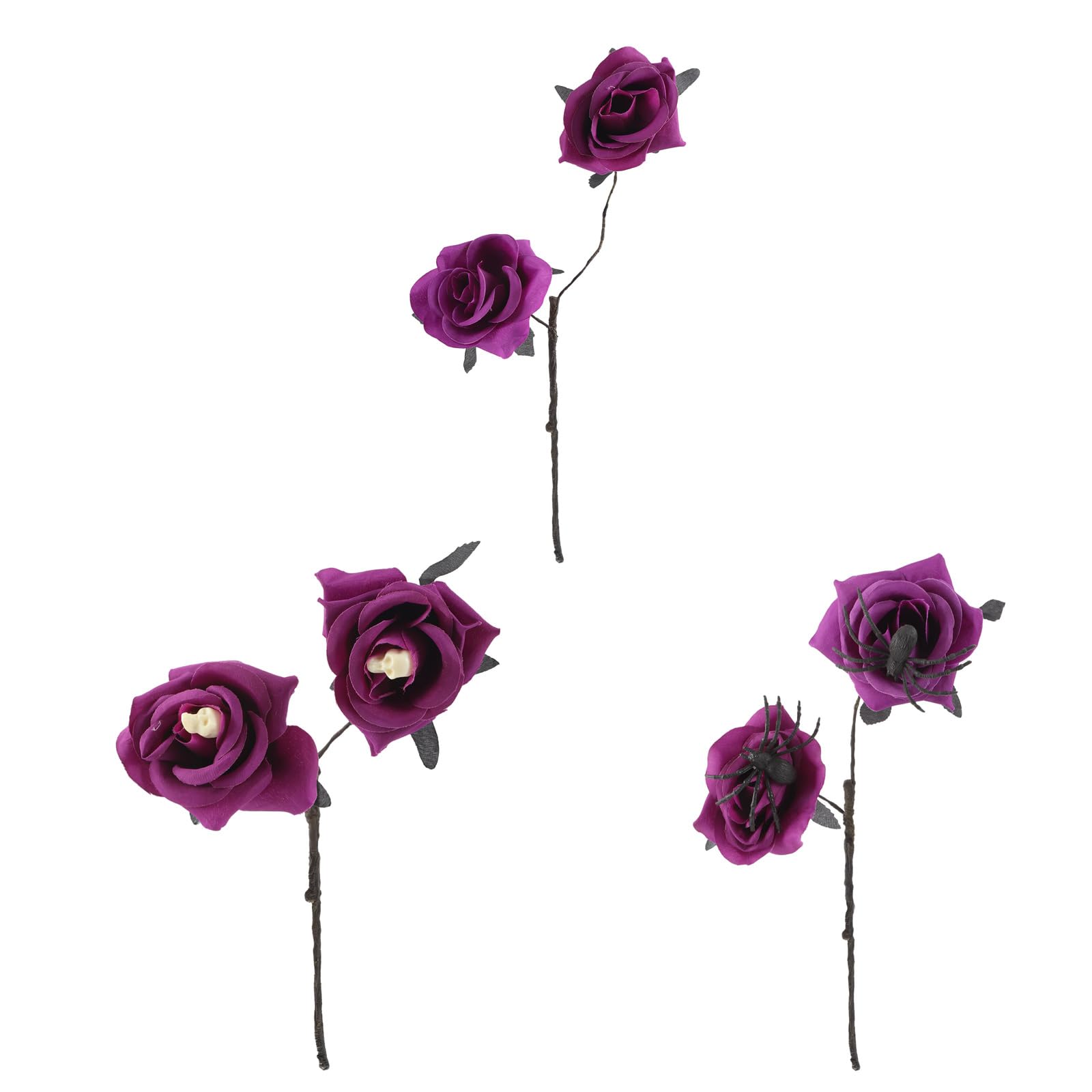 Limtula 3Pcs Realistic Artificial Rose Flower with Arachnid for Party Table Centerpieces Halloween Flower Arrangement Recyclable Holiday Decoration