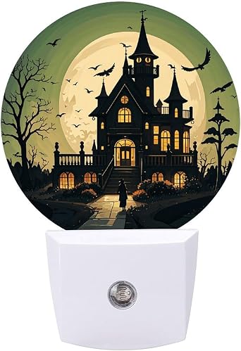 Night Light, Black Haunted Mansion Night Lights, Plug Into Wall Dusk to Dawn Sensor LED Lamp for Women Men, LED Lights for Stairway/Hallway/Bedroom/0.5W