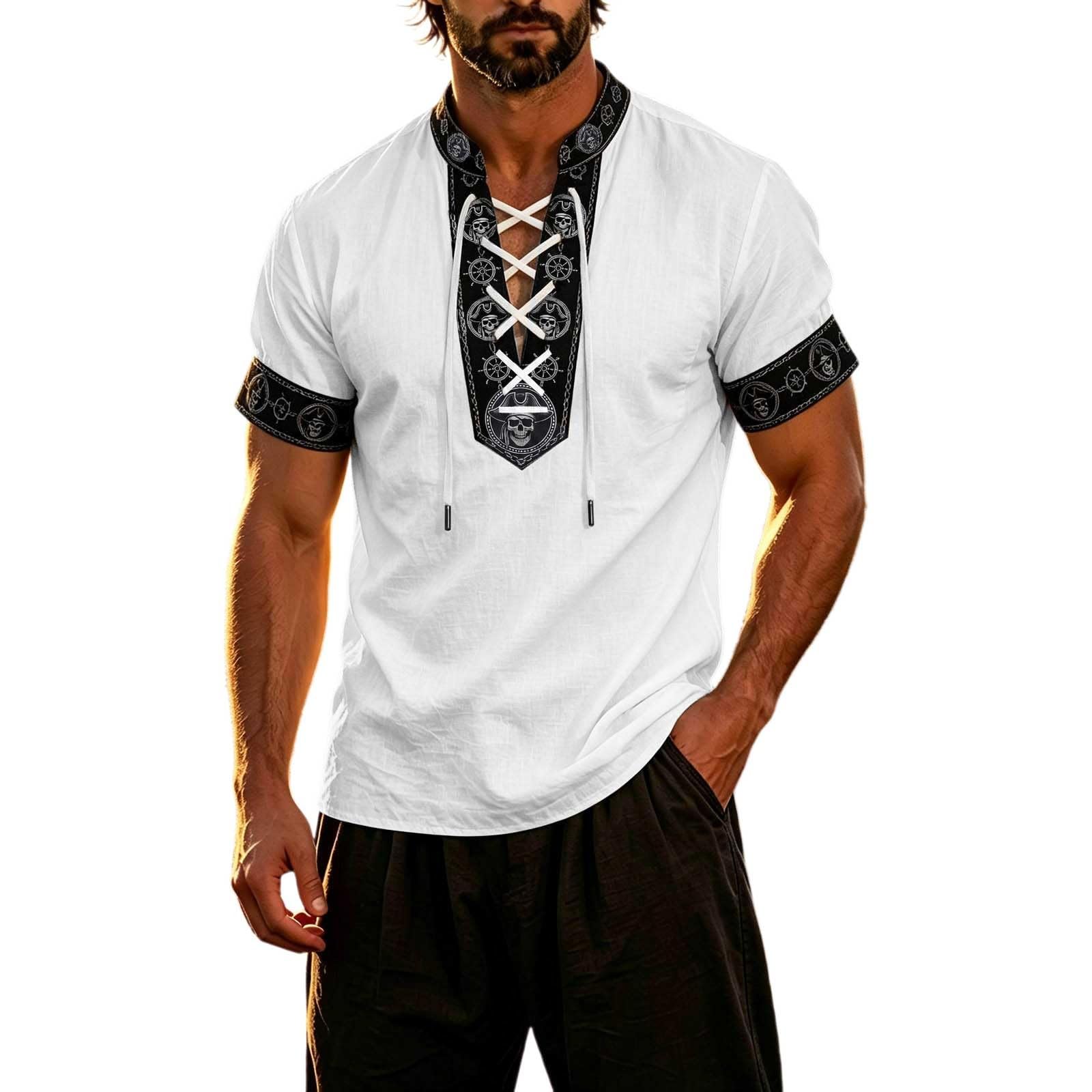 Summer Shirts for Men Short Sleeve Medieval Pirate Scottish Ghillie Shirt — image 1