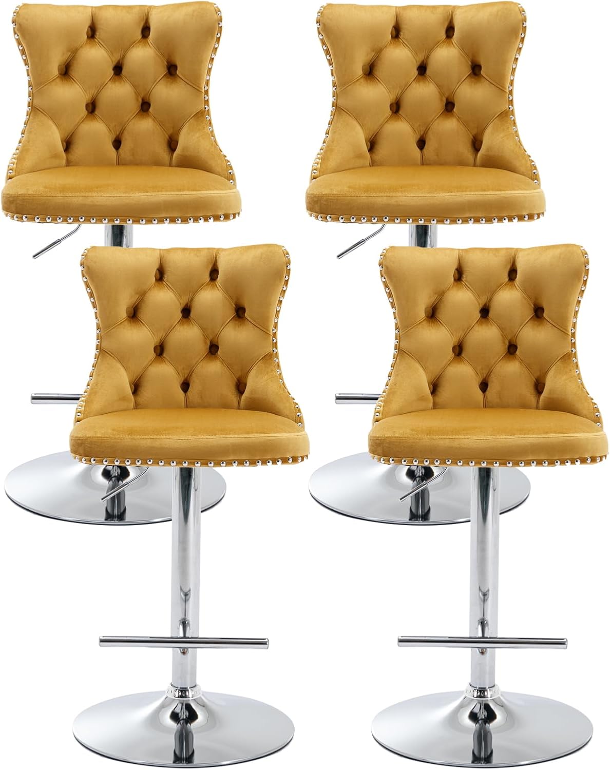 Purple Bar Stools Set of 2, Adjustable Upholstered Counter Height Barstools with Back and Black Footrest, Modern Velvet Swivel Barstools for Kitchen Counter, Purple