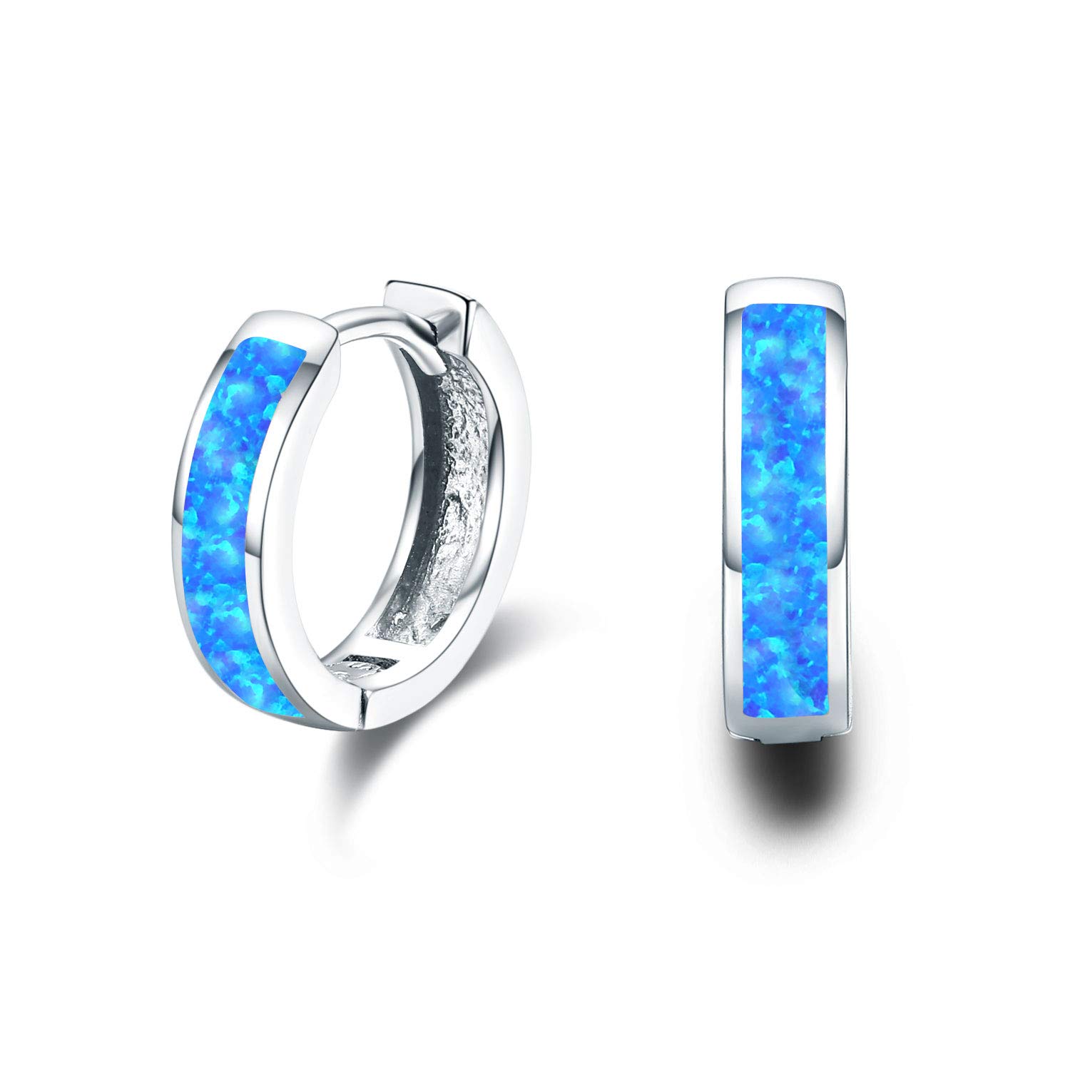 Kleine Opal Creolen Ohrringe 925 Sterling Silber | Damen Herren Ohrringe | Geschenkidee für Mama Frauen Schwestern