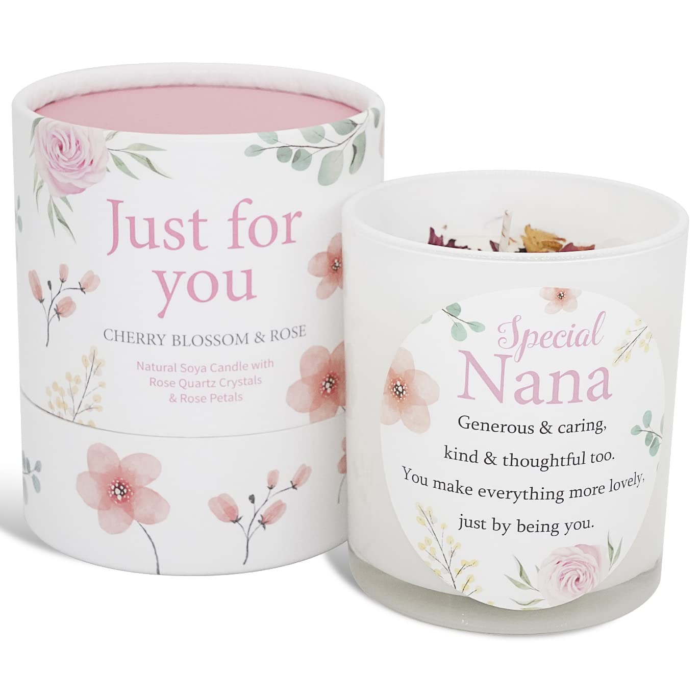 Gemini Gifts Pink Nana Candle That Makes A Thoughtful Gifts For Nana - Ideal Mother’s Day And Special Christmas Birthday Gifts Soya Candle With Rose Quartz And Rose Petals