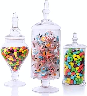 Mantello Glass Apothecary Jars with Lids - Set of 3 for Candy Buffet, Ba...