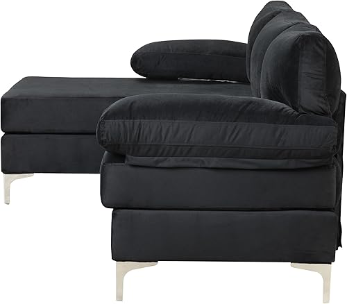 Miniatura 235 de Sofá modular moderno en forma de L, con diván extra ancho y patas doradas Gris,Negro -,Verde,Naranja,Gris oscuro,marino,Púrpura