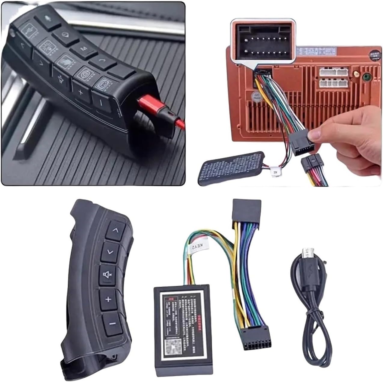 Car Bluetooth Steering Wheel Button Remote Control with Wiring Harness for 2 DIN Android Radio Player Backlight Version 10- C6O3