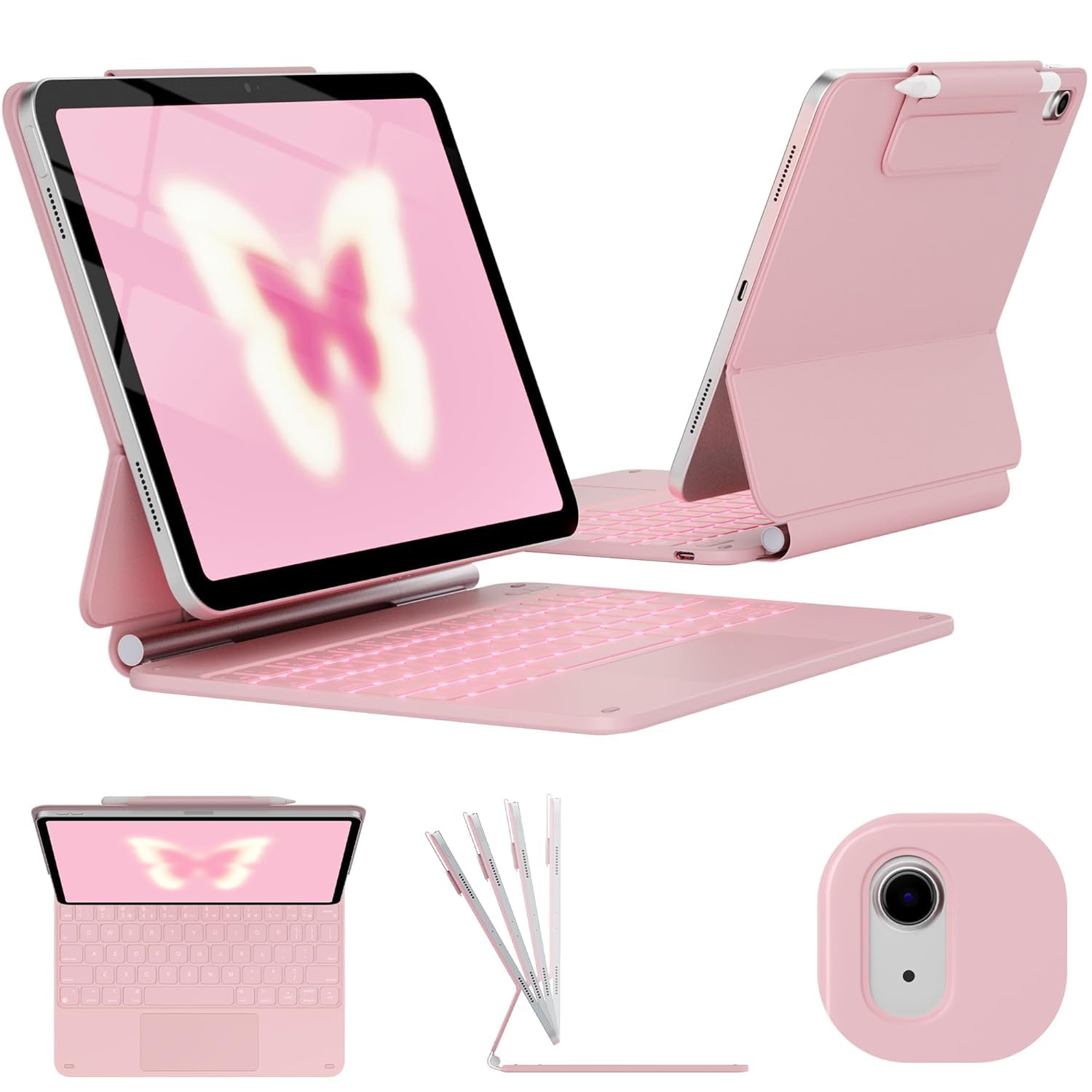 typecase Edge Magic Keyboard case for iPad 11th (A16-2025) & 10th Gen with 11-Colors Backlit, Floating Cantilever Stand, Click Anywhere Precision Multi-Touch Trackpad (Pink'25)【NOT for Air 11/Pro 11】-image-25