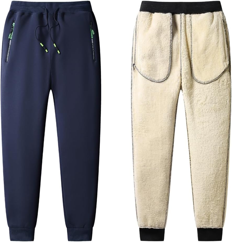 STICKON Mens Sherpa Lined Sweatpants Winter Warm Fleece Pants - Image 3