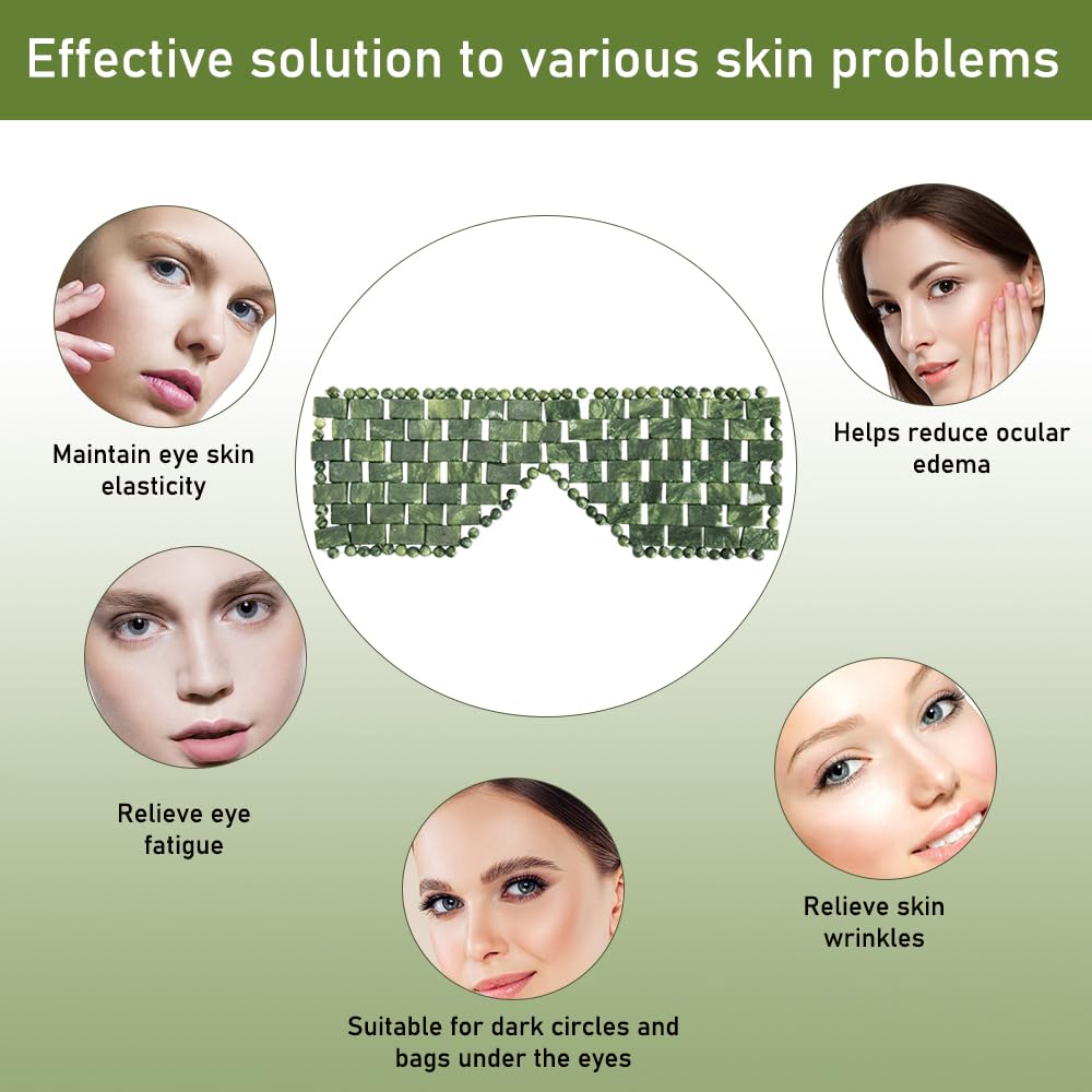 Maschera per Gli Occhi in Giada, Maschera Per Occhi In Pietra, Naturale Pietre Di Giada Anti Invecchiamento, Aiuta A Ridurre il Gonfiore Degli, il Mal di Testa (verde scuro)