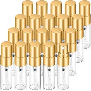 20Pcs 3ml Empty Clear Glass Mist Spray Bottle Refillable Mini Perfume Atomizer Travel Sample Bottle with Golden Aluminized Nozzle Makeup Container for Perfume (3ml Gold Caps)